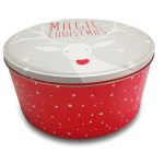 Round biscuit tin cans for magic Christmas